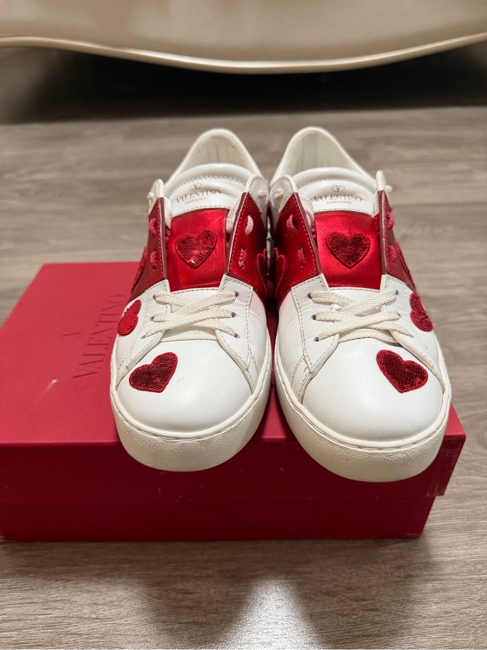 Valentino White Sneakers with Red Accent Detailing